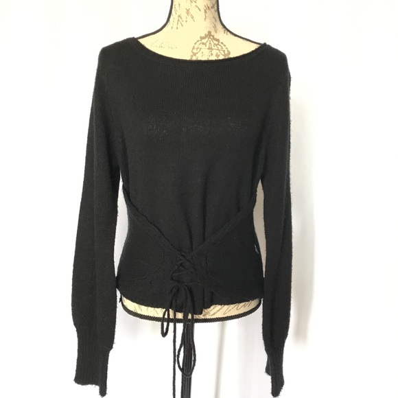 ART- black sweater with front or back waist ties - Picture 3 of 12